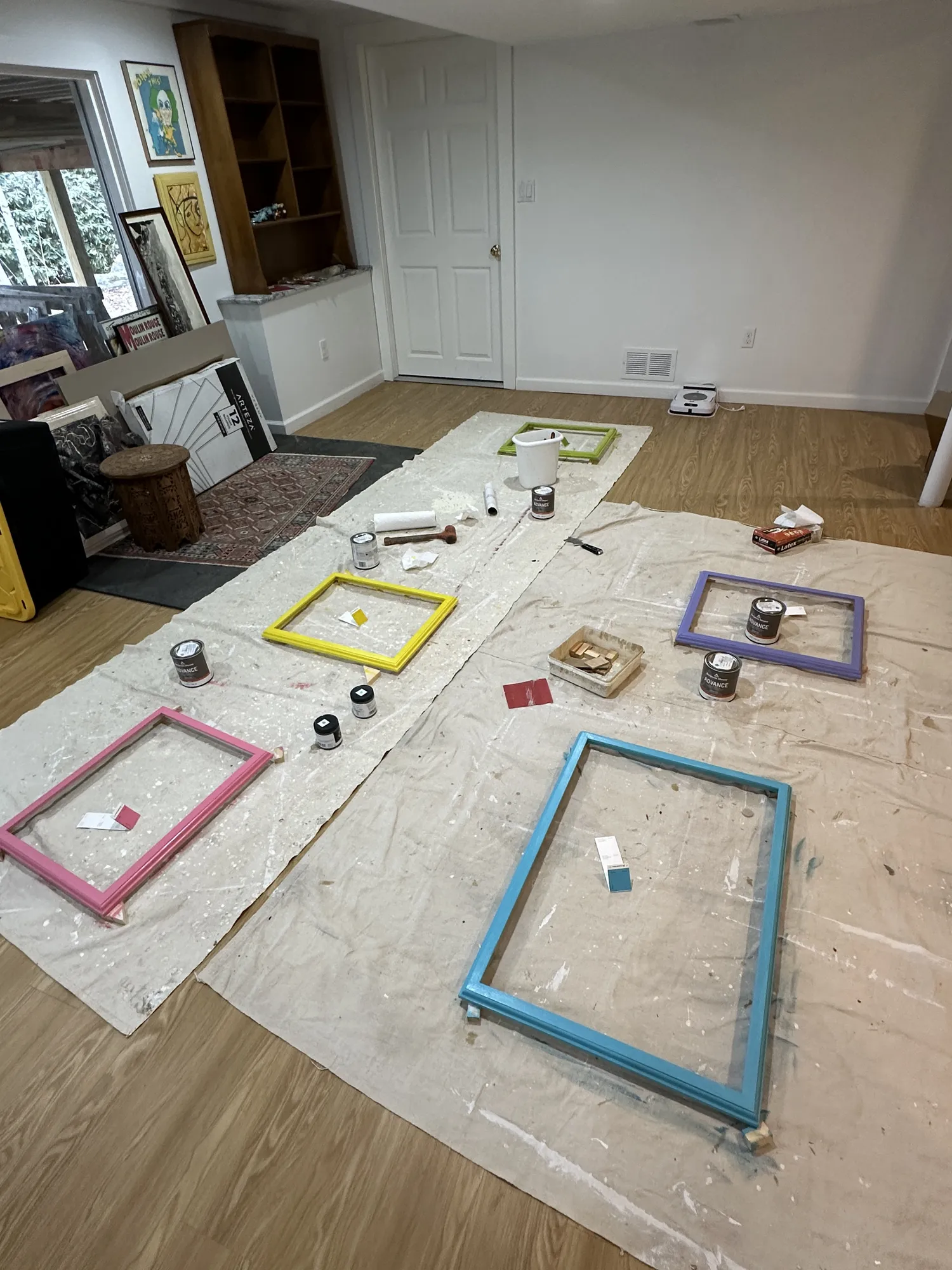 Frames laid out for painting